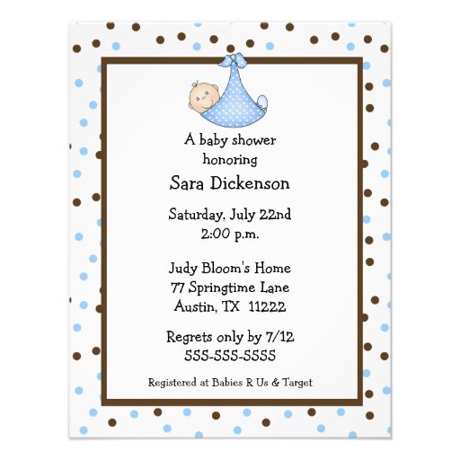 Chocolate & Blue Dot Baby Boy Shower Invitation