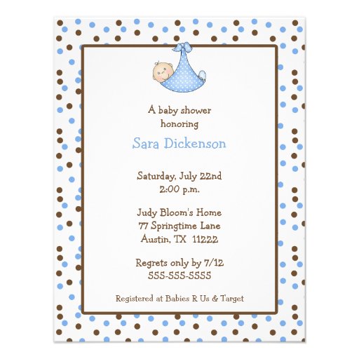 Chocolate & Blue Dot Baby Boy Shower Invitation