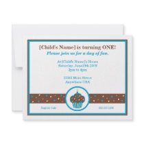 Chocolate Brown and Blue Cupcake Themed Invitation
