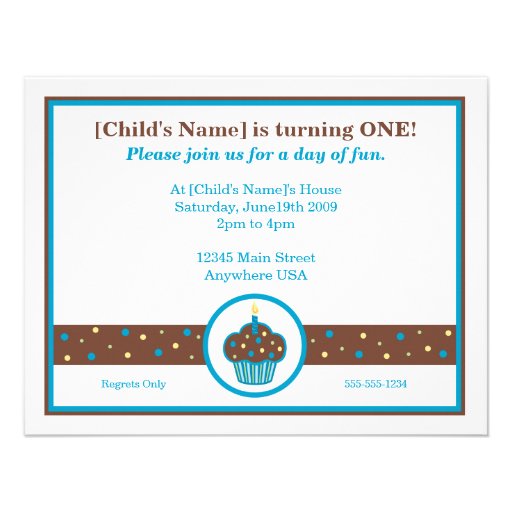 Chocolate Brown and Blue Cupcake Themed Invitation (front side)