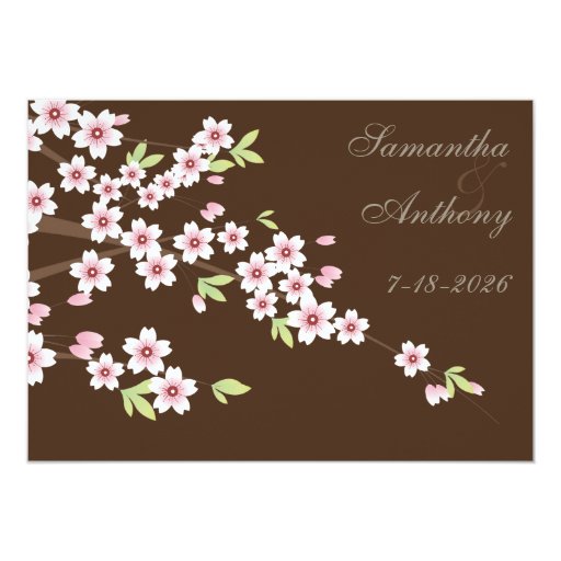 Chocolate Brown and Cherry Blossom Wedding 5x7 Paper Invitation Card