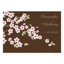 Chocolate Brown and Cherry Blossom Wedding Invites