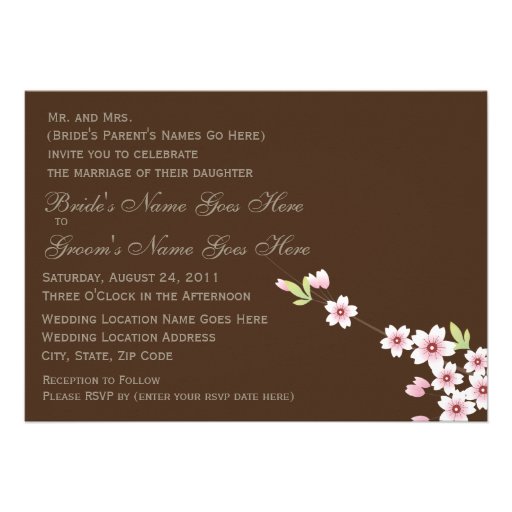 Chocolate Brown and Cherry Blossom Wedding Invites