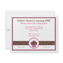 Chocolate Brown and Pink Cupcake Themed Invitation