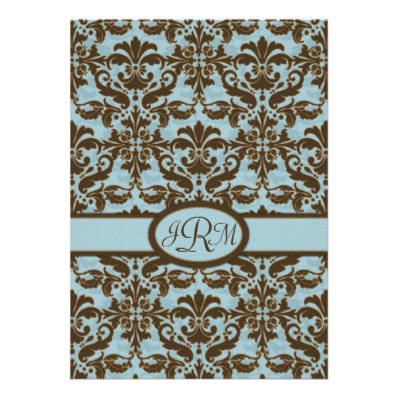 Chocolate Brown & Blue Damask Announcement