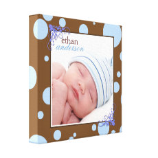 Chocolate Brown Blue Polka Dots Baby Photo Canvas wrappedcanvas