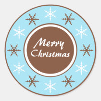 Chocolate Brown & Blue Round Christmas Stickers stickers