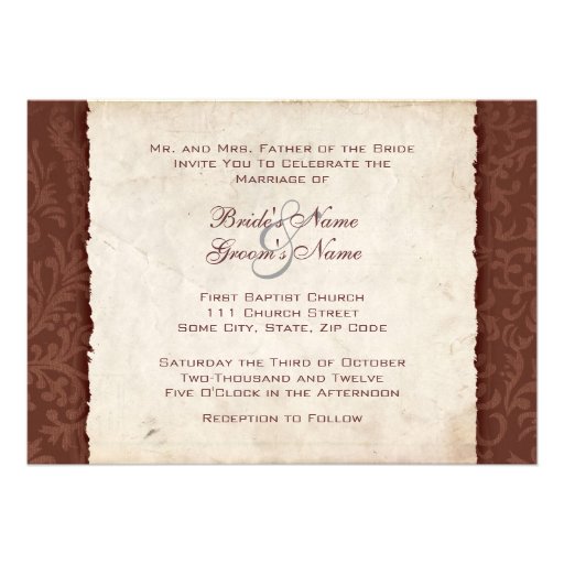 Chocolate Brown Country  Wedding Invitation