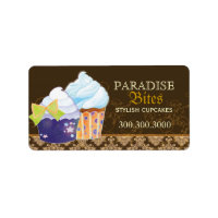 Chocolate Brown Damask Cupcakes: Business Labels label