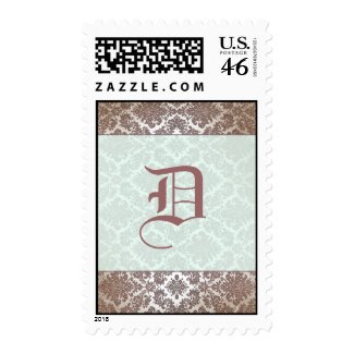 Chocolate Brown Damask Wedding postage stamp