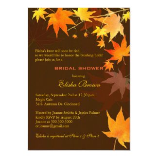 Chocolate Brown Fall Maple Bridal Shower Invites 5" X 7" Invitation Card