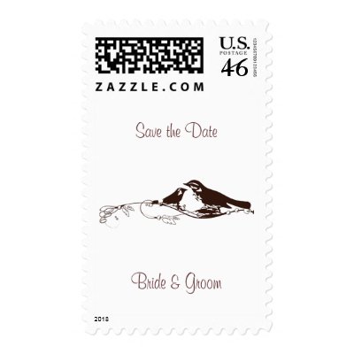 Chocolate Brown Lovebirds-Wedding Save the Date Stamps