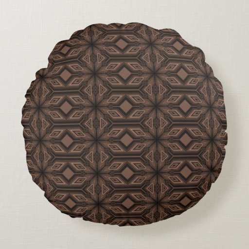 Chocolate Brown Mosaic Cotton Round Throw Pillow Zazzle