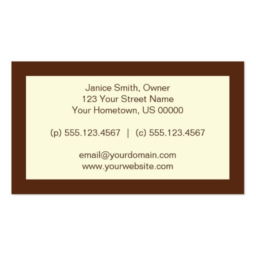 Chocolate Brown Pink Flowers Bird Business Card (back side)