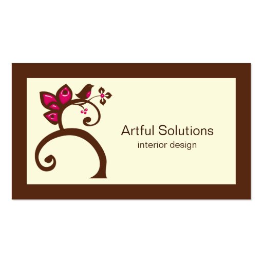 Chocolate Brown Pink Flowers Bird Business Card