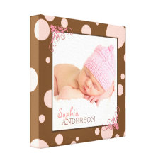 Chocolate Brown Pink Polka Dots Baby Photo Canvas wrappedcanvas