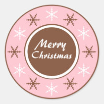 Chocolate Brown & Pink Round Christmas Stickers stickers