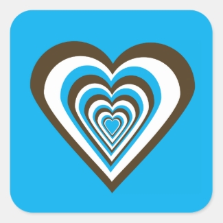 Chocolate Brown White and Turquoise Hearts Sticker