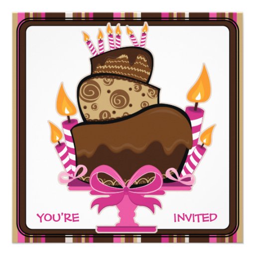 Chocolate Cake & Candles Birthday Party Invitation