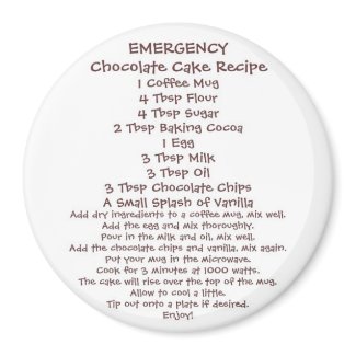 Emergency chocolate cake recipe magnet.