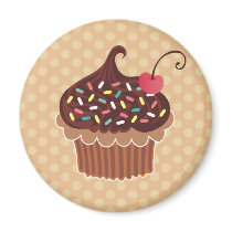 Chocolate & Cherry Cupcake Fridge Magnets