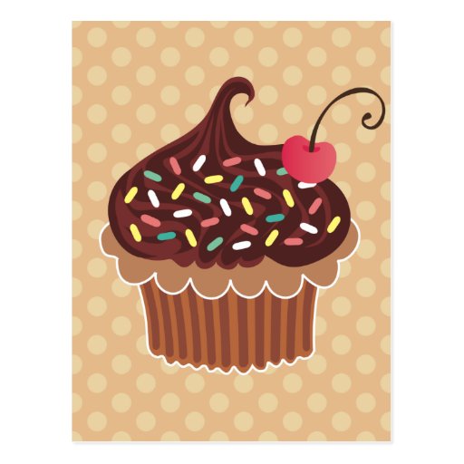 Chocolate & Cherry Cupcake Postcard