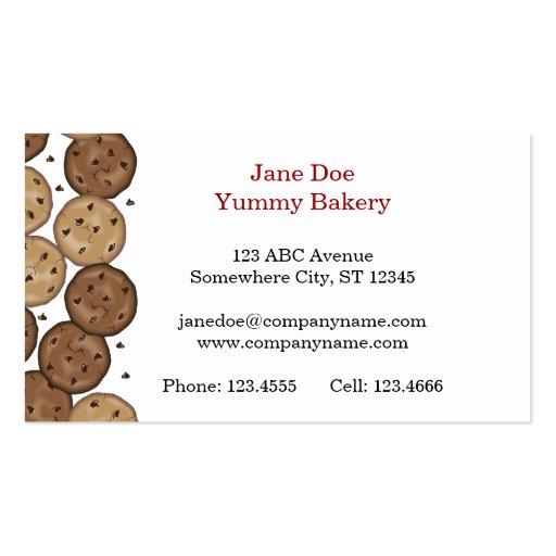 Chocolate Chip Cookies Business Card Templates (back side)