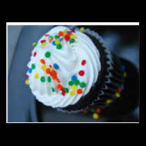 Chocolate Cup with Vanilla Frosting and Sprinkes postcards