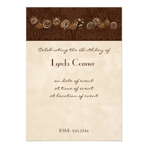 Chocolate Damask Swirl Birthday Party Invitation