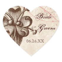 Chocolate Damask Swirl Favor Gift Tag or Seals Heart Sticker