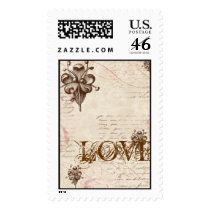 Chocolate Damask Swirl Rose Save the Date Postage
