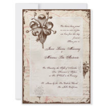 Chocolate Damask Swirl Wedding Card Invite