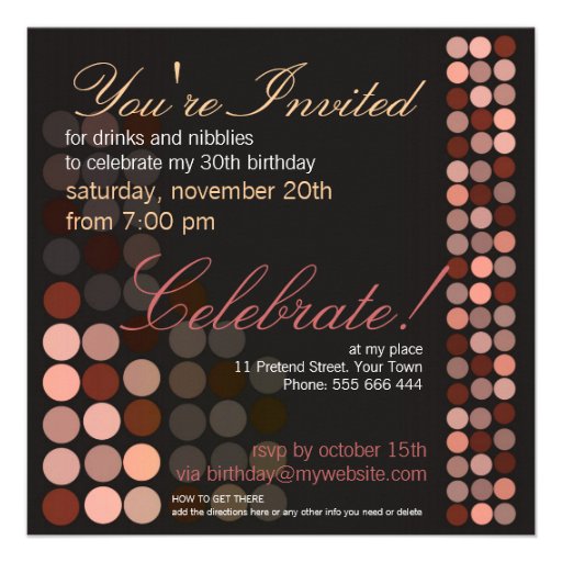 Chocolate Dots Stylish Disco Party Birthday Invita Invitations