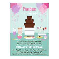 Chocolate Fondue Fountain Girls Birthday Party 4.5x6.25 Paper Invitation Card