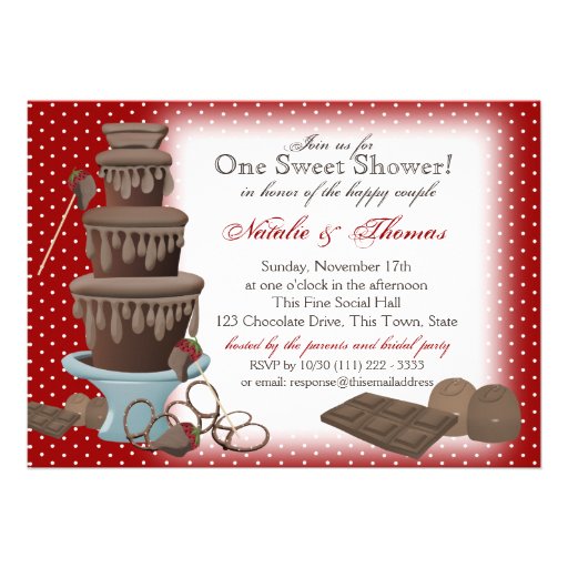 Chocolate Fountain Bridal Shower Red Custom Invitations