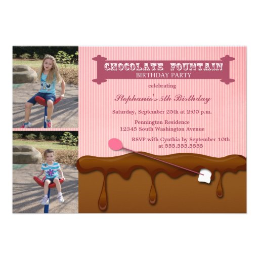 Chocolate fountain girls birthday party invite