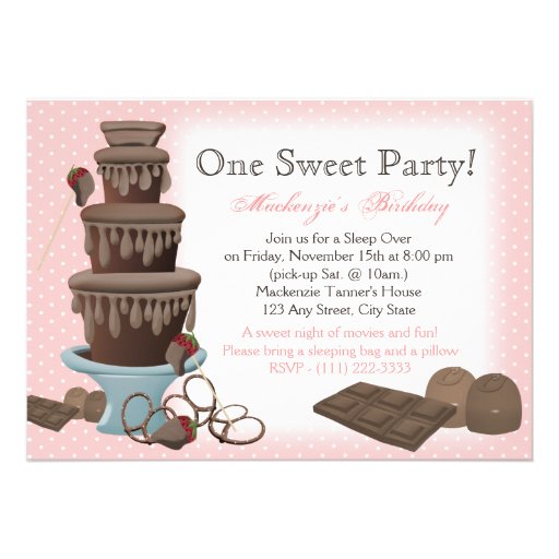 Chocolate Fountain Movie Sleepover Personalized Invitation (front side)
