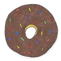 Chocolate Frosted Donut with Sprinkles Round Stickers