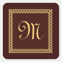 CHOCOLATE & GOLD Ornate Monogram Square Sticker