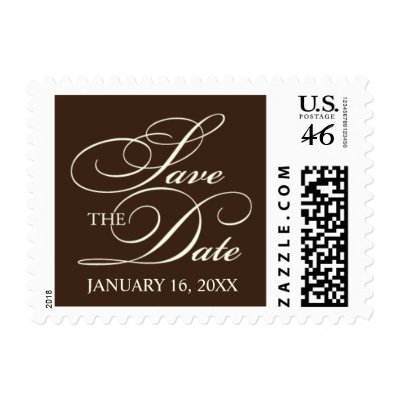 Chocolate & Ivory Save The Date Small Postage stamp