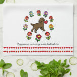 Chocolate Lab Puppy and Red Heart Kitchen Towel