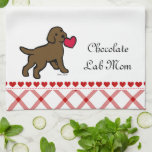 Chocolate Lab Puppy and Red Heart Kitchen Towel