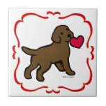 Chocolate Lab Puppy and Red Heart Tile