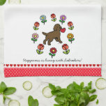 Chocolate Lab Puppy and Red Heart Towel