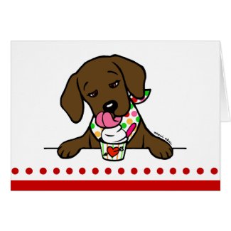 Chocolate Lab Puppy Icecream Cartoon zazzle_card