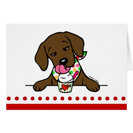 Chocolate Lab Puppy Icecream Cartoon Greeting Card | Zazzle