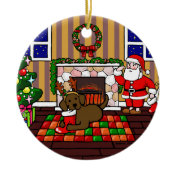 Chocolate Labrador and Santa Christmas Cartoon Christmas Tree Ornament