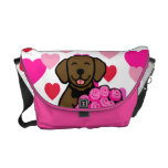 Chocolate Labrador Cartoon Roses Valentine Messenger Bag