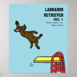 Chocolate Labrador Diving Cartoon Posters