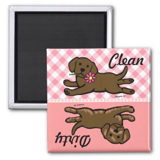 Chocolate Labrador Puppy Clean / Dirty Refrigerator Magnets